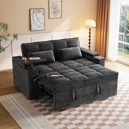 Ighoveat 65" Chenille Convertible Sofa Bed with Adjustable Backrest, 3-in-1