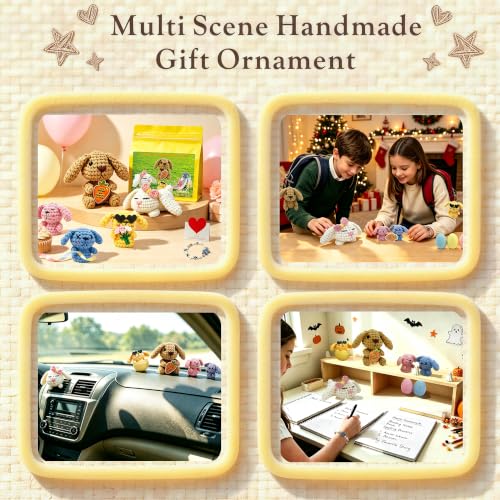 Image of LuNuaFvy Bunny Family | Starter Kit: Make 5 Bunnies, Video & Paper Guide, Split-Resistant Yarn, 2 Size Hooks, Eggs, Bracelet, Zipper Bag, Gift