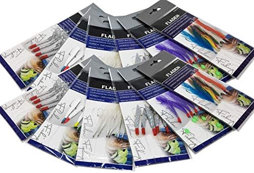 FLADEN Fishing - 12 (2 x 6 Styles) Assorted Classic Ready to Use Tied Boat Sea and Shore Feather Lure Rig Range for Cod Herring and Mackerel on a Backing Card [17-ASST01]