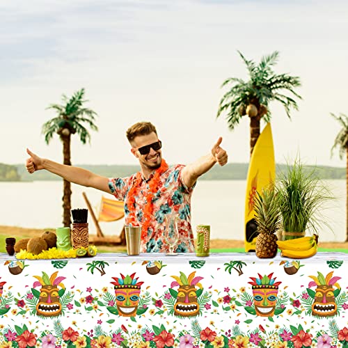 3 Pieces Tiki Party Decorations Tablecloths Hawaiian Luau Table Covers Plastic Disposable Tropical Table Clothes For Aloha Tiki Bar Tropical Summer Beach Pool Birthday Party Supplies, 54 X 108 Inches #TOP27