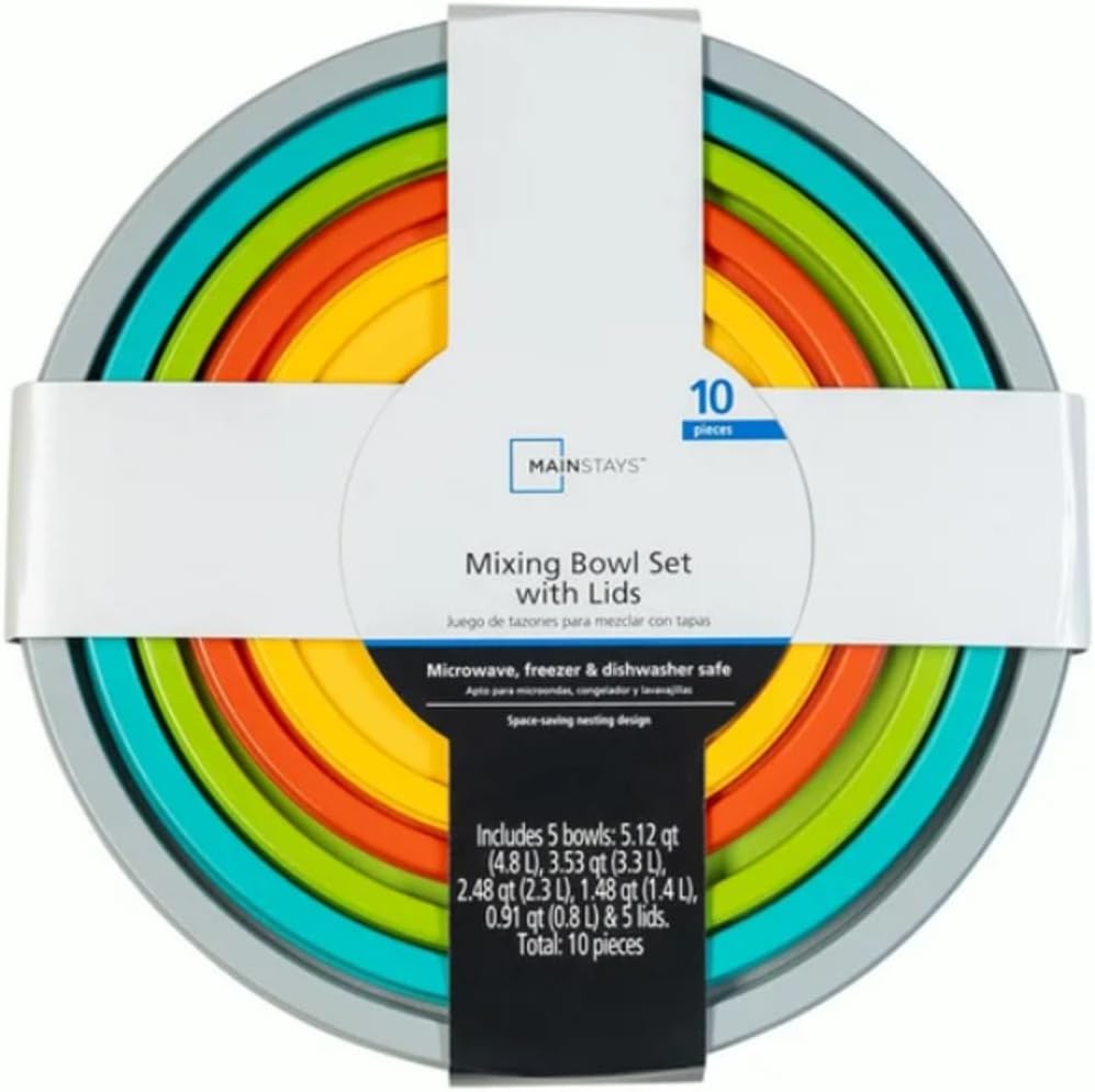 Plastic Mixing Bowl Set with Lids (Assorted), 10-Piece