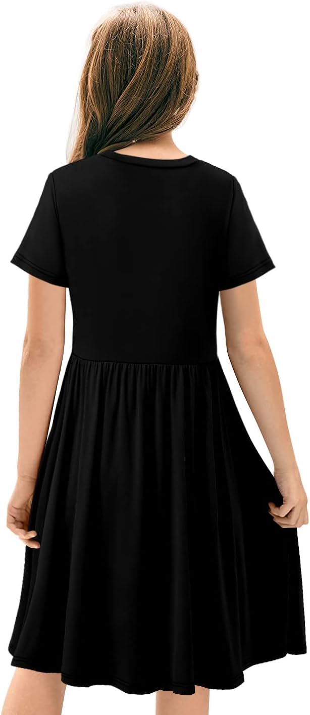 storeofbaby Girls Short Sleeve Dress Casual A Line Twirly Skater Dresses 4-13 Years - Image 3