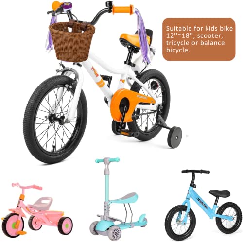 Fahrradkorb für Kinder, SILARLAIT Kinderfahrradkorb Vorne Geflochten aus Kunststoff mit Lederriemen, Abnehmbar, Fahrradkorb Lenker Kinder für für Junge und Mädchen