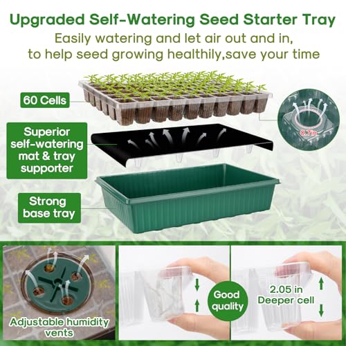 BlumWay 120-Cell Self-Watering Seed Starter Tray with Grow Light, 1-24H Timer, Seed Starter Kit with 4.02" Humidity Dome, Seedling Tray for Indoor Plant Starter, Plant Germination Trays-Green by BlumWay - Image 7