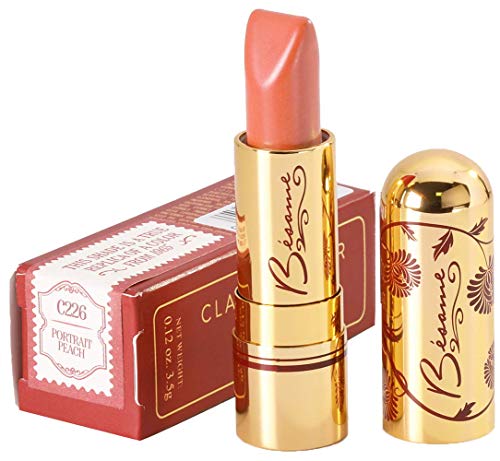 Besame Cosmetics | Portrait Peach Lipstick - 1965 | Classic Color Lipstick | Vintage Makeup | Long Lasting Lipstick | Semi Matte Lipstick for Women | Moisturizing Lipstick for Sensitive Skin