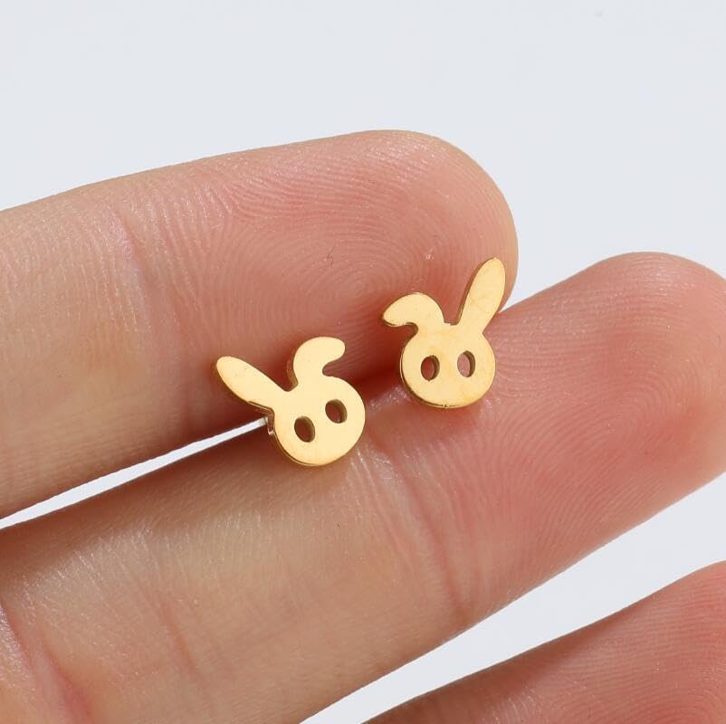 Dreuyet 4 Pairs Rabbit Bunny Studs Earrings for Women Tiny Stainless Steel Rabbit Animal Stud Earrings Cute Easter Jewelry Gifts - Image 5