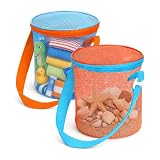 2 Piezas Bolsa Juguetes Playa Malla 15 X 17 CM,Bolsa de Rejilla para Juguetes de Playa,HMCEY Bolsas Red para Playas,Bolso Organizador Juguete con Tirantes Ajustables y Cremalleras para Conchas, Ropa