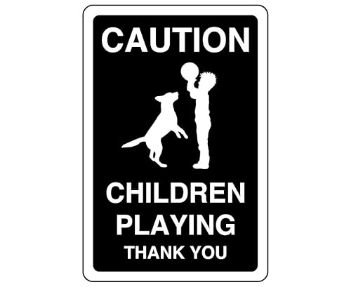 Caution children playing thank you- 3mm Aluminum Dibond high-visibility and durability for indoor/outdoor usage (300mm x 200mm) Ensures Safety Within 7m Viewing Distance.