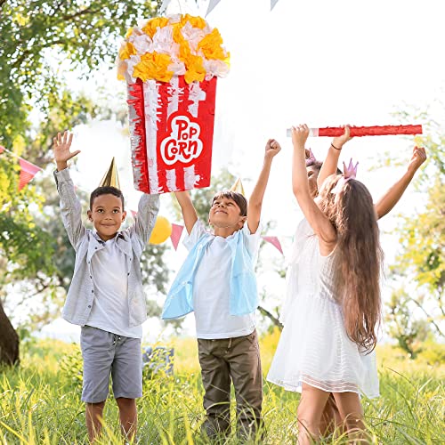3D Popcorn Pinata Carnival Movie Night Pinata Red White Popcorn Bags Pinata Movie Party Favors With Stick Blindfold Confetti Set For Movie Theme Party Circus Theme, Birthday Party Supply, 16 X 9 Inch #TOP3