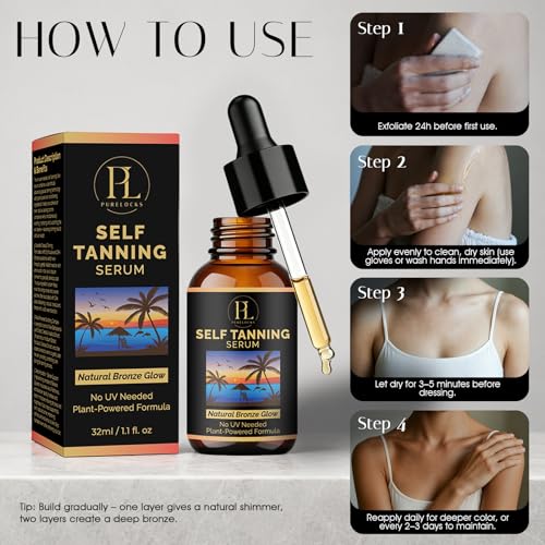 PURELOCKS Self Tanning Drops for Face and Body, Customizable Bronzing Drops to Add to Moisturizer or Lotion, Hydrating Sunless Fake Tan with Hyaluronic Acid and Aloe. 1.10 Fl Oz — view 5
