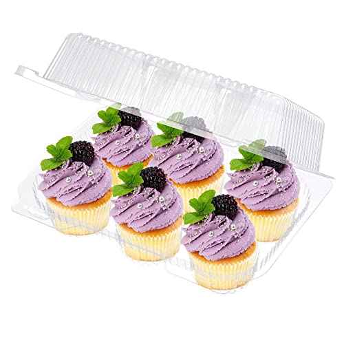 Plastic Cupcake Containers Boxes | 6 Compartment – 40 Pack | Disposable High Dome Dozen Cupcake Holder With Lid Bulk | Extra Sturdy Stackable Cupcake Boxes | Durable Muffin Packaging Transporter To Go