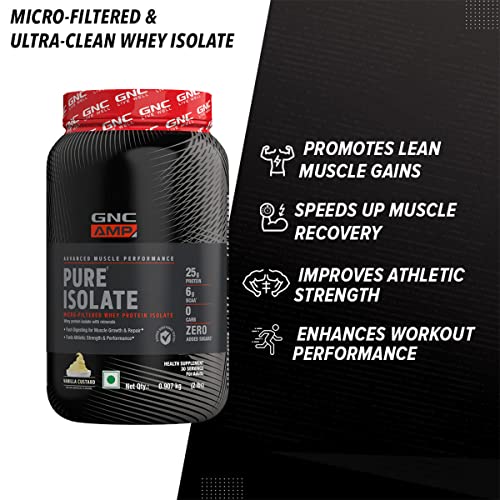 Image of GNC Amp Pure Isolate Whey,Powder,Zero Carb Vanilla Custard 2Lbs + Pro Performance Creatine Monohydrate 100Gm, 1 Kilogram, 30 Servings