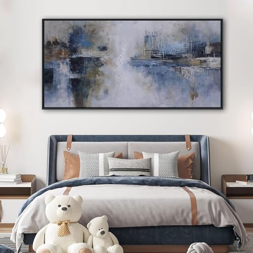 Image of AJAZIKO Abstract Canvas Wall Art, Blue Wall Art for Living Room Modern Artwork for Walls, Pictures for Above Bed, Large Decor for Bedroom and Office Contemporary Wall Decor 29x58IN