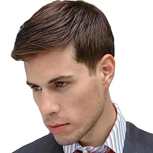 Dai Cloud Mens Short Brown Wig Layered Fluffy Synthetic Hair Male Wigs Daily and Halloween Wig