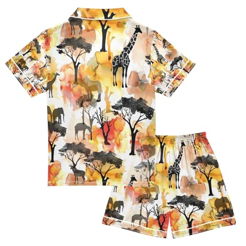 senya African Animals Silhouettes Satin Summer Pajama Sets Silk Short Sleeve Button Down Sleepwear2