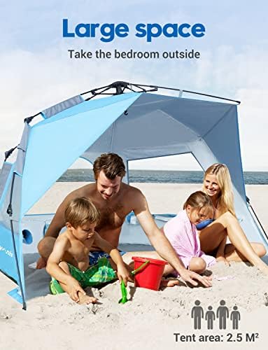 Glymnis Beach Tent 4-5 Person Pop Up Beach Tent UPF 50+ Instant Outdoor Umbrella Sun Shade Shelter Large Portable Beach Tent for Adults