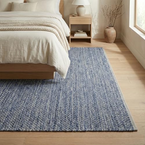 Fab Habitat Machine Washable Area Rug - Hand Woven, Stain Resistant, Pet Friendly - Premium Recycled Polyester Yarn - Solid - Bedroom, Living Room - Biltmore - Denim - 4 x 6 ft