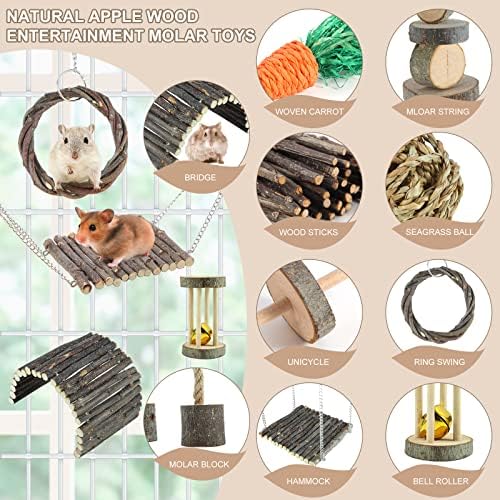 YIXUND Hamster Toys Rat Toys Chinchilla Toys Hamster Chew Toys Cage Accessories Apple Wood Sticks Ladder Bell Roller for Gerbil Guinea Pigs and Other Small Animal
