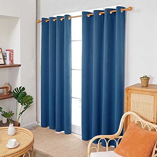 Image of Deconovo Dark Blue Blackout Curtains for Bedroom Grommet Top Thermal Insulated Room Darkening Curtains 52x72 Inch 2 Panels