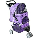 VIVO Three Wheel Pet Stroller, for Cat, Dog and More, Foldable Carrier Strolling Cart, Multiple Colors (Purple)