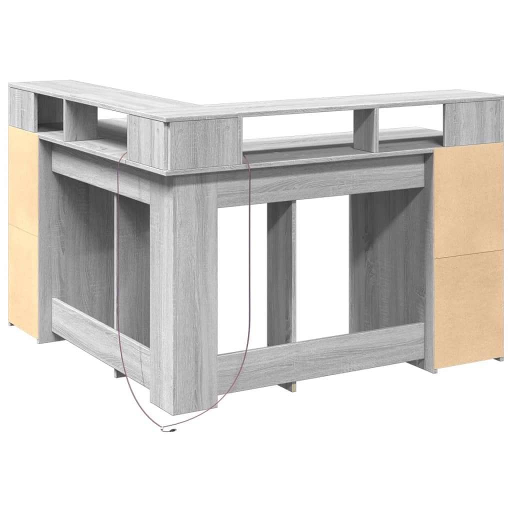 Homgoday Biurko z diodami LED Sonoma szare, 130 x 130 x 91 cm, z płyty wiórowej, meble biurkowe, biurko, biurko komputerowe, biurko, biurko do gier, do pokoju dziecięcego