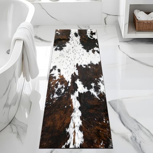 FNLNDO Cowhide Bathroom Rugs Long Western Rug Bath Mats Cow