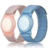 Kids Wristband Compatible with Apple AirTag, Protective Case for Air Tag GPS Tracker Holder with Nylon Bracelet, Adjustable Anti Lost Watch Band for Toddler Child Elder(Pink&Blue)