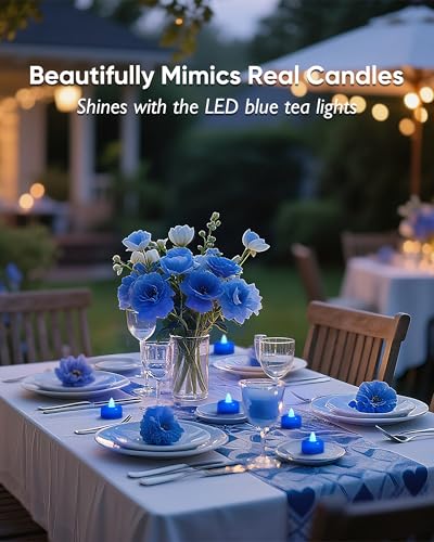 Image of Amagic 12 Pack Blue Flameless LED Tea Lights Candles Battery Operated, Electric Fake Tealight Candles for Wedding, Table Centerpiece, Home Decor, Gift, Party, Halloween, Christmas, Proposal