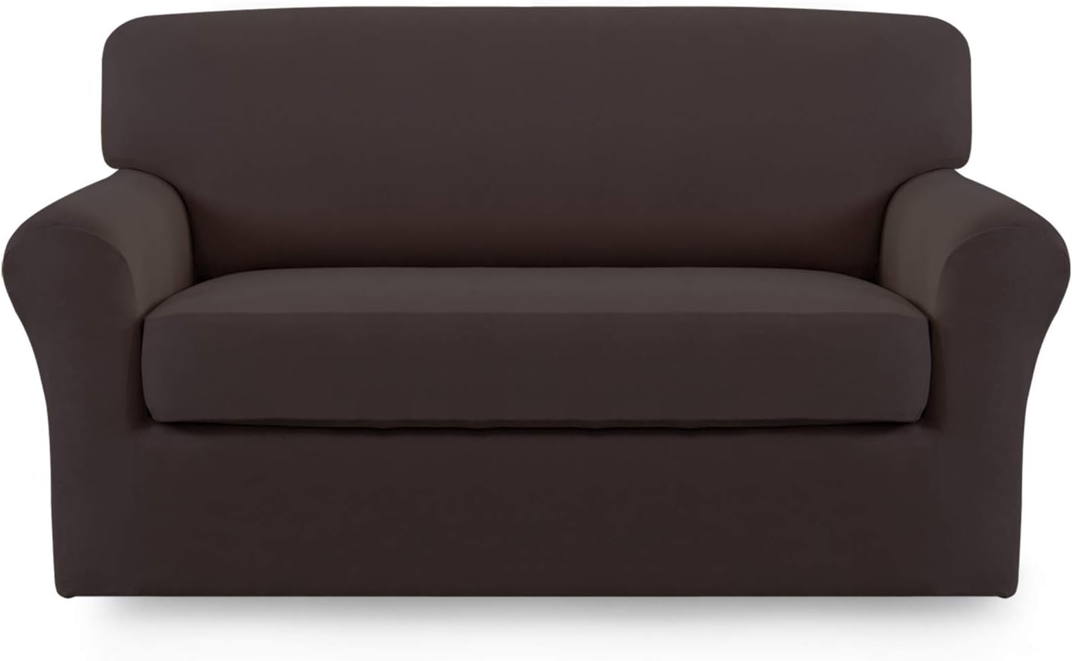 Easy-Going 2 Pieces Microfiber Stretch Sofa Slipcover – Spandex Soft Fitted Sofa Couch Cover, Washable Furniture Protector with Elastic Bottom for Kids,Pet （Loveseat，Chocolate）