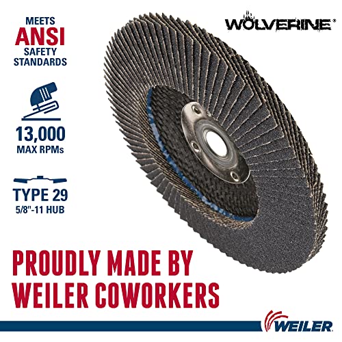 Image of Weiler 31352 Wolverine 4-1 /2 inch x 5 /8 inch-11 UNC NUT Abrasive Flap Disc, 80 Grit Zirconia Alumina, Bevel Type 29, Phenolic Backing, Standard Density