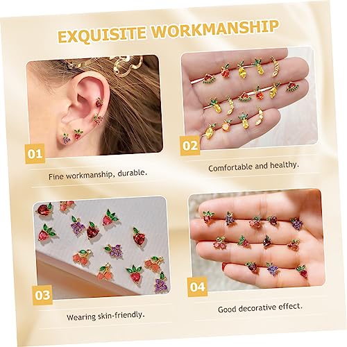 Veemoon 8 Pairs Cute Tropical Fruit Earrings for Women Zircon Studs Colorful Ear Jewelry for Everyday Wear by Veemoon - Used condition - Image 8