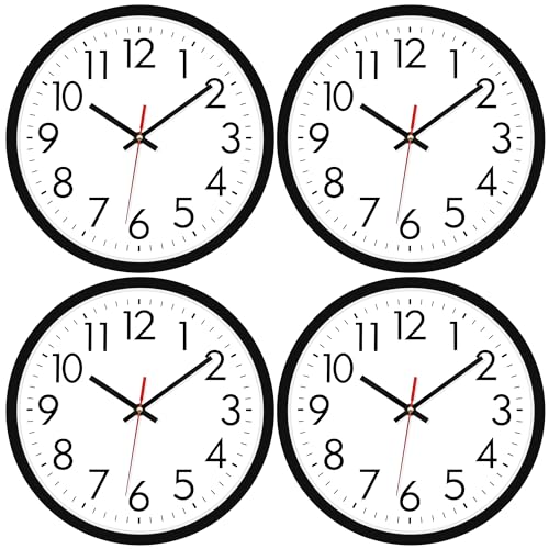 Lumuasky 4 Pack Black Wall Clock,12 Inch Silent Non Ticking Quartz Battery Operated Round Analog Classic Clock for Classroom School Office Living Room Bedroom Home - Thumbnail 7