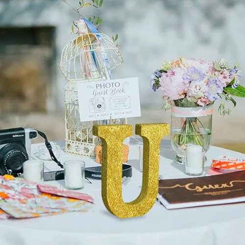 Image of TONIFUL 8 Inch Gold Glitter Letter U Table Centerpiece A-Z Gold Birthday Party Decorations,Gold Alphabet U for Birthday,Chrismas,Graduation,Bridal Shower,Wedding,Anniversary Party Supplies