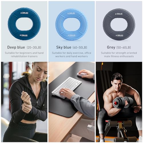 Hand Grip Strengthener, Grip Strength Trainer, Fingers Exerciser - Silicone Rings for Muscle Training Sports Rock Climbing Finger Rehabilitation Training,Hand & Wrist Muscles Trainer Stress Relief,5 Resistance Levels(3 PCS)
