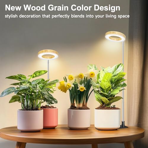Aokrean Grow Light, 48 LEDs Full Spectrum Plant Lights for Indoor Growing, Height Adjustable Wood Grain Plant Grow Light with Base, 3 Optional Spectrums, Auto Timer 6/12/16Hrs, 5 Brightness