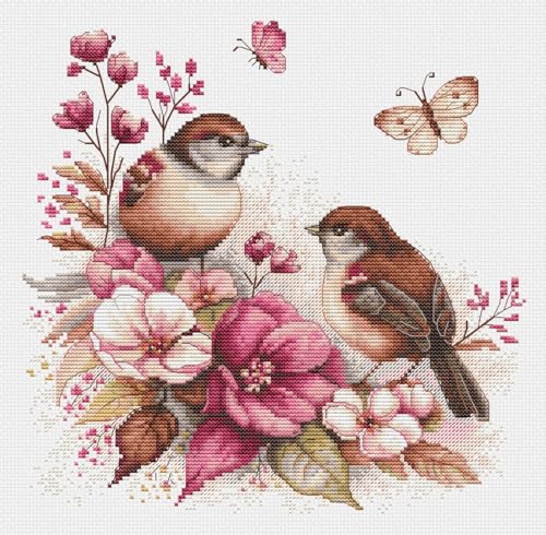 Luca-S Cross Stitch Kit - The Birds- Spring, B2420, Counted Cross Stitch Kit for Adults, Embroydery Kit