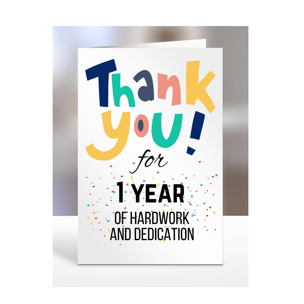 1 year Work Anniversary Card, Employee Gift, Thank You for Employee from Boss or Employer, Leaving or Retirement Present,Men, Women, Presents for Christmas, A5-86_2