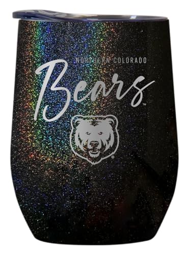 R and R Imports Northern Colorado Bears Officially Licensed 12 oz Engraved Insulated Wine Stainless Steel Tumbler (Rainbow Glitter Black)