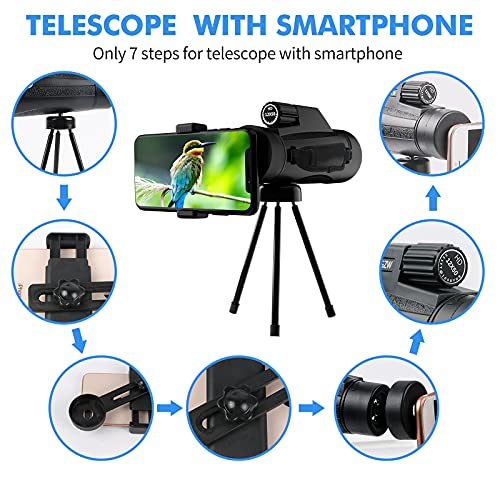 DANGZW Monokular Teleskop, HD 12x50 Wasserdicht Monokulare Teleskop BAK4 Prisma mit Tragbare Handyhalterung & Stativ… – Bild 7