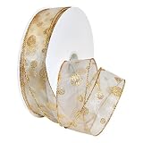 Morex Ribbon Wired Nylon Glitter Dots Ribbon, 1-1/2" x 50 yd, Ivory/Gold