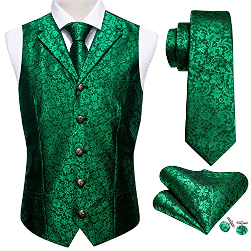 Image of Barry.Wang Mens Silk Lapel /Shawl Collar Vest Tie Sleeve Holder Set Formal /Casual Paisley Vests Wedding Tuxedo Waistcoat