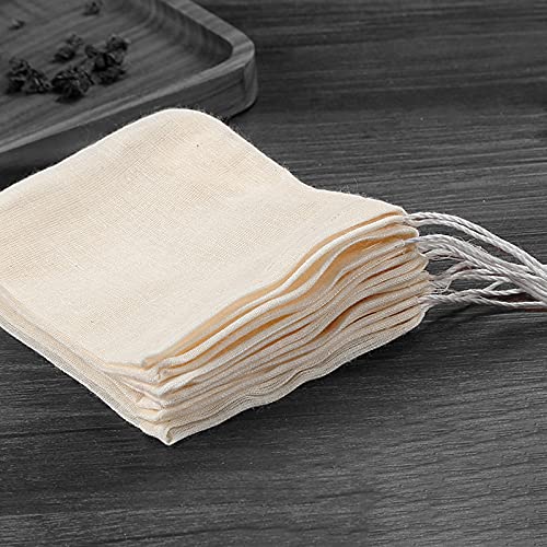 Indu - Reusable Tea Bags - Loose Leaf Tea Strainer - Biodegradable & Eco-Friendly Drawstring Tea Filter Bags - Made From Organic Cotton Yarn - 3.2" X 4" Refillable Sachet - 10 Empty Cloth Tea Bags #TOP1
