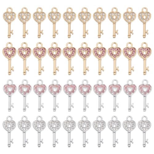 Colgantes de llave de corazón CHGCRAFT de 4 colores con diamantes de imitación para pulseras