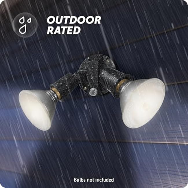 GLOBE Electric 240 W Twin Head Black Hardwired Automatic Dusk to Dawn Security Flood Light, Spotlight, Outdoor, Outside House Lights, 17000083