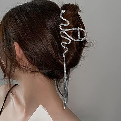 Metal Hair Claw Clips With Glitter Tassel Large Snake Rhinestone Hair Jaw Clips For Women And Girls,2Pcs #TOP5