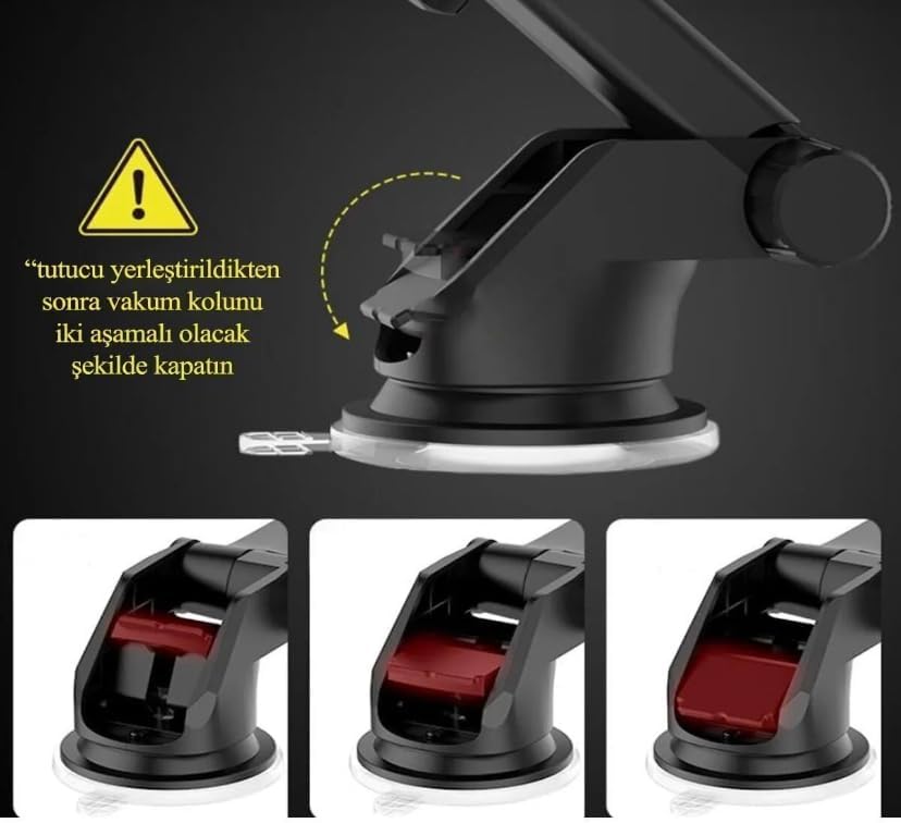 UYGUN ELEKTRONİK Otomatik Klipsli Araba Telefon Tutucu Ayarlanabilir Cam Ve Torpido Için Yüksek Kalite Tutucu, Vakumlu Uzayan Araç İçi Telefon Tutucu Ayarlanabilir Akrobat,Tek Tuşla Açılır Kanatlar - Görsel 5