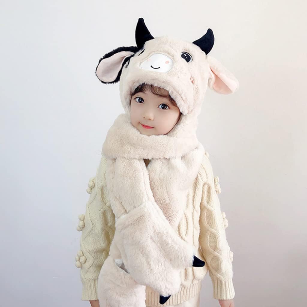 Scarf,Cow Plush Hat Scarf Gloves Mitten Ear for Beanie Hat in Cold Weather Coldproof for Winter Daily Wear Go to Scarf(Pink)