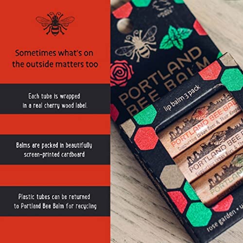 Portland Bee Balm All Natural Handmade Beeswax Based Lip Balm Unscented, Oregon Mint And Rose Assortment 3 Count #TOP4