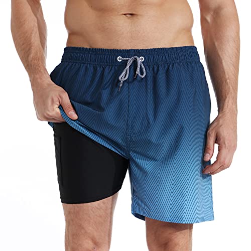 iCKER Swim Shorts Men Swim Trunks 2 in 1 Compression Liner Q
