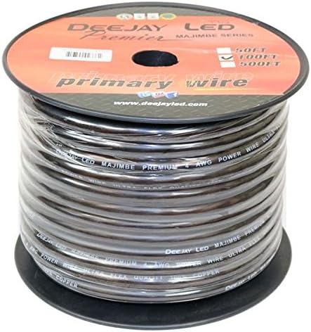 DEEJAY LED Four-gauge 100 Foot Black Pure Copper Stranded Power Cable Content Oxygen Free Copper Stranded Wire Style With Thick Black Outer Jacket Power Rating DEEJAY LED TBH4100BLKCOPPER